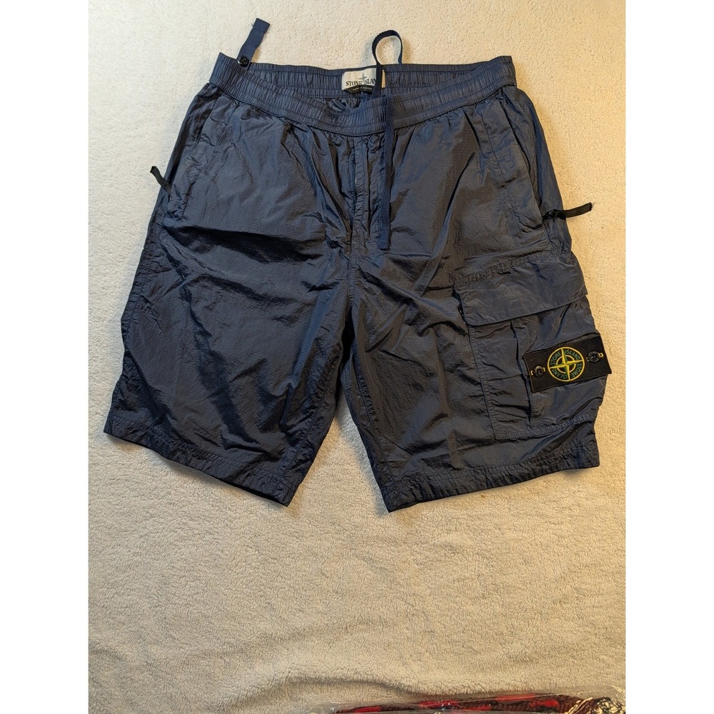 Stone Island Navy Blue Nylon Metal Ripstop Cargo Shorts Type RE W32 Patch
